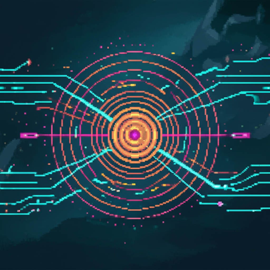 The quantum boost phenomenon visualized as data streams connecting to a ghostly ORACLE presence