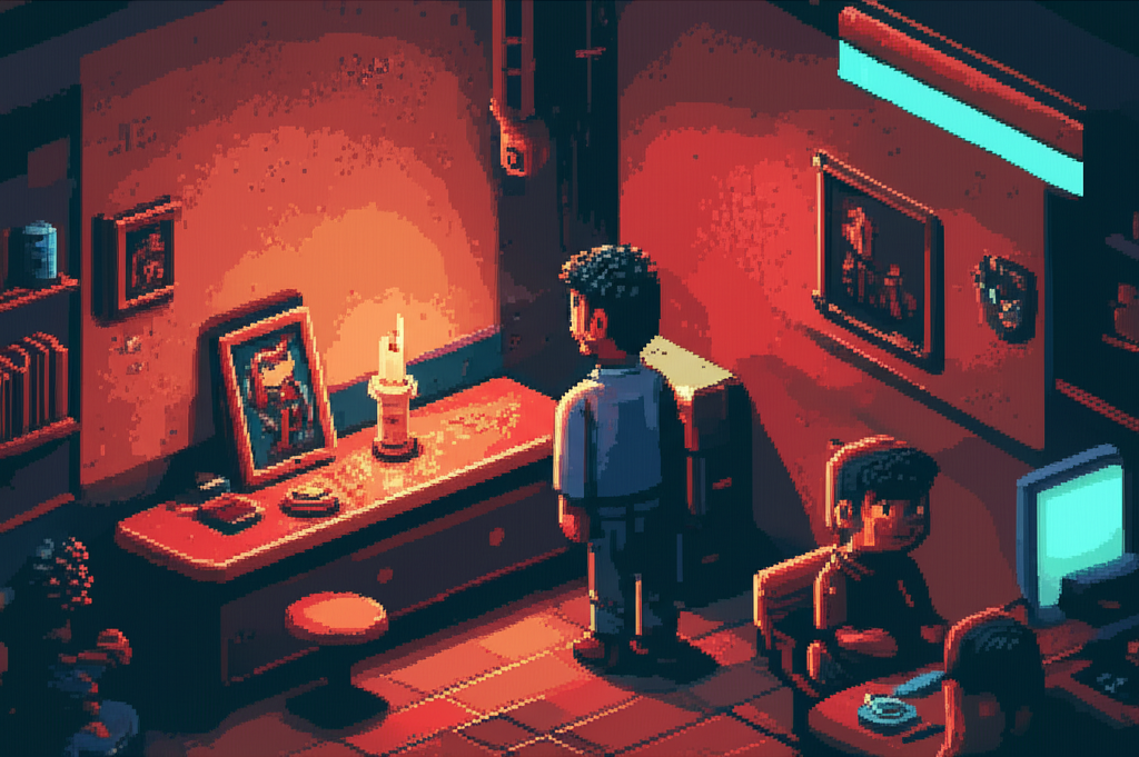 El Money at a small memorial shrine in Bash Terminal cafe