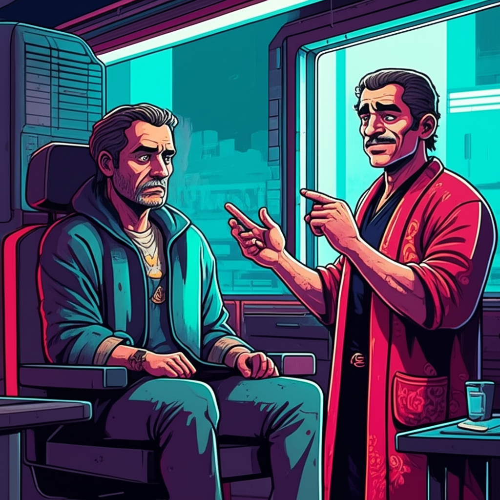 Dr. Tzu Yu beginning his explanation with clinical hand gestures, patient resigned in chair, chaotic-but-functional clinic around them