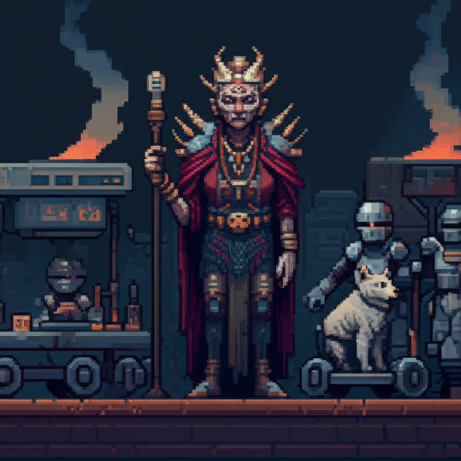 The Chef at a professional cooking station, Sage sleeping nearby, generals waiting