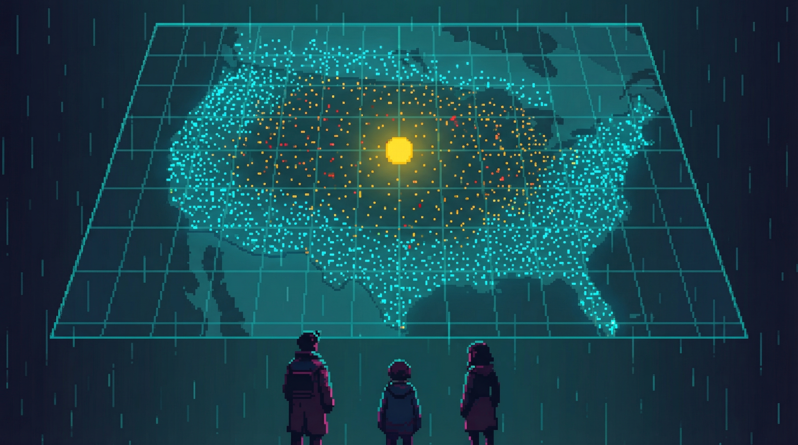 Holographic map showing 23,847 points of light - each one a sealed bunker